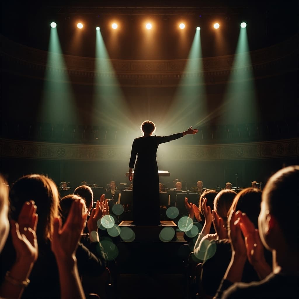 Performer receiving standing ovation on stage